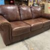 Brown Leather Rolled Arm 3-Seat Sofa