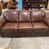 Brown Leather Rolled Arm 3-Seat Sofa