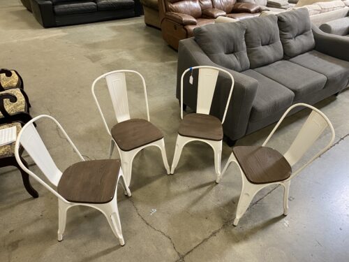 White Metal Wood Cushioned Dining Chair Set