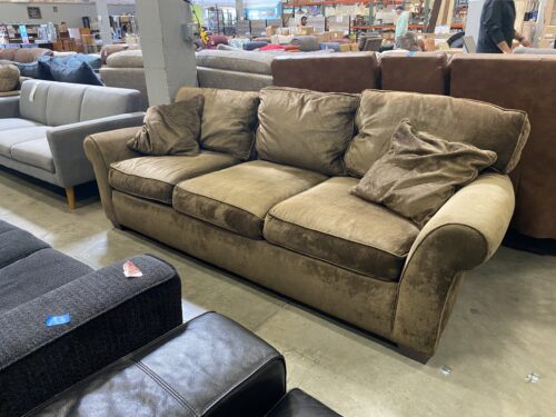 CRATE & BARREL Shiny Brown Fabric Roll Arm Sofa