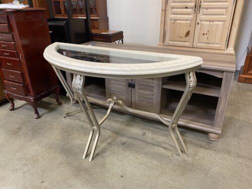 UNIQUE ORIGINALS Koralith Marble and Metal Half-Moon Accent Table