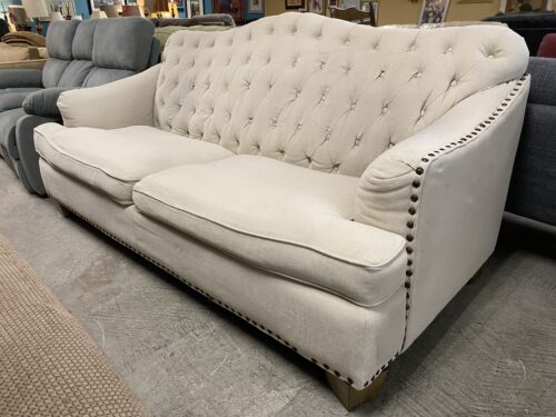 Tufted Shieldback Cream Sofa w/ Nailhead Trim