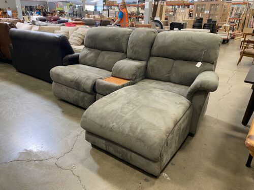 Super Soft Stone Grey Partial Sectional with Chaise and Recliner