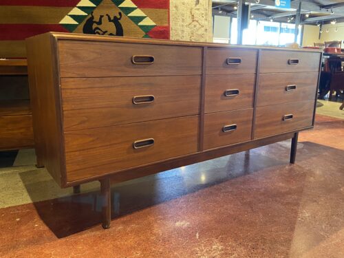 Mid-Century Modern Walnut 9-Drawer Doublewide Dresser