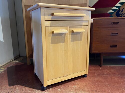 Easy-Rolling Blonde Kitchen Cart w/ Slat Shelves