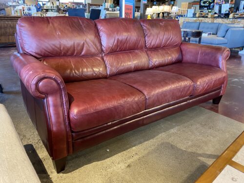 Red Leather Rolled Arm 3-Seater Sofa