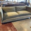 MITCHELL GOLD Olive Green Velvet Sofa with Nailhead Detail