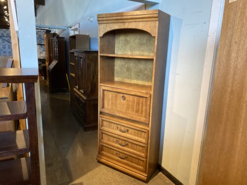 Wood Bookcase with Drawers and Drop Down Desk