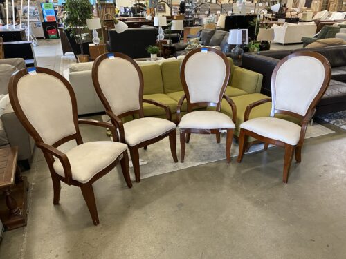 Off White Large Wood Framed Dining Chair with Arms Set Of 4