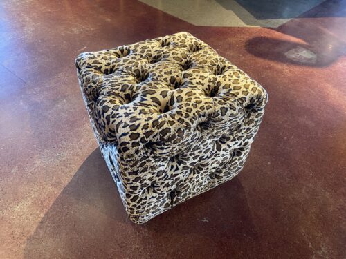 Leopard Print Velvet Tufted Ottoman