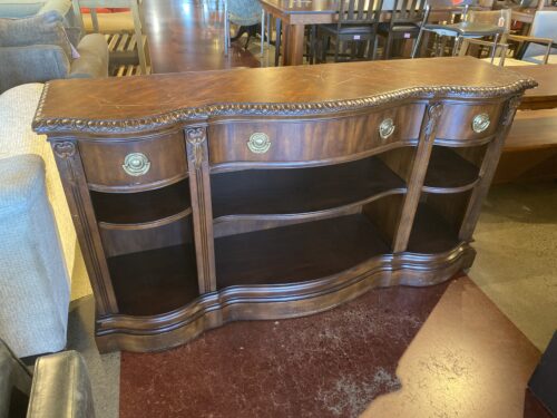 BERNHARDT FURNITURE Dark Wood Buffet with Scalloped Front and Open Shelving