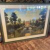 Landscape Painting with Red Brick House and Pond