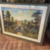 Landscape Painting with Red Brick House and Pond