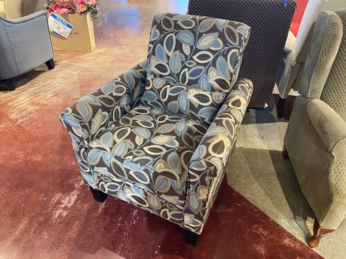 Brown and Blue Leaf Print Accent Chair