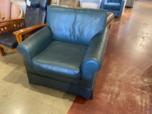 Forest Green Leather Armchair with Rolled Arms