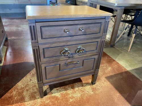 Three-Drawer Accent Nightstand with Ornate Pulls