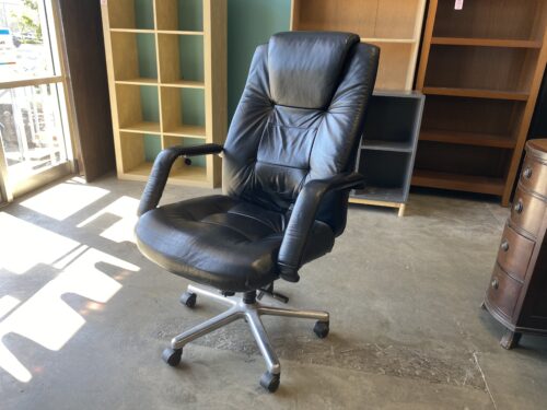 Tall Black Faux Leather Office Chair with Arm Covers