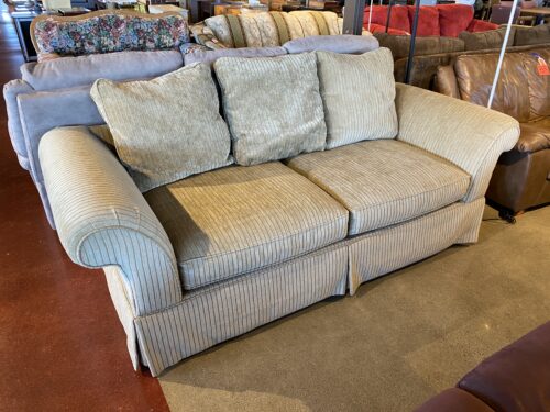Cream Colored Striped Roll-Arm Sofa