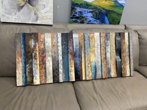Striped Multicolor Metal and Canvas Wall art