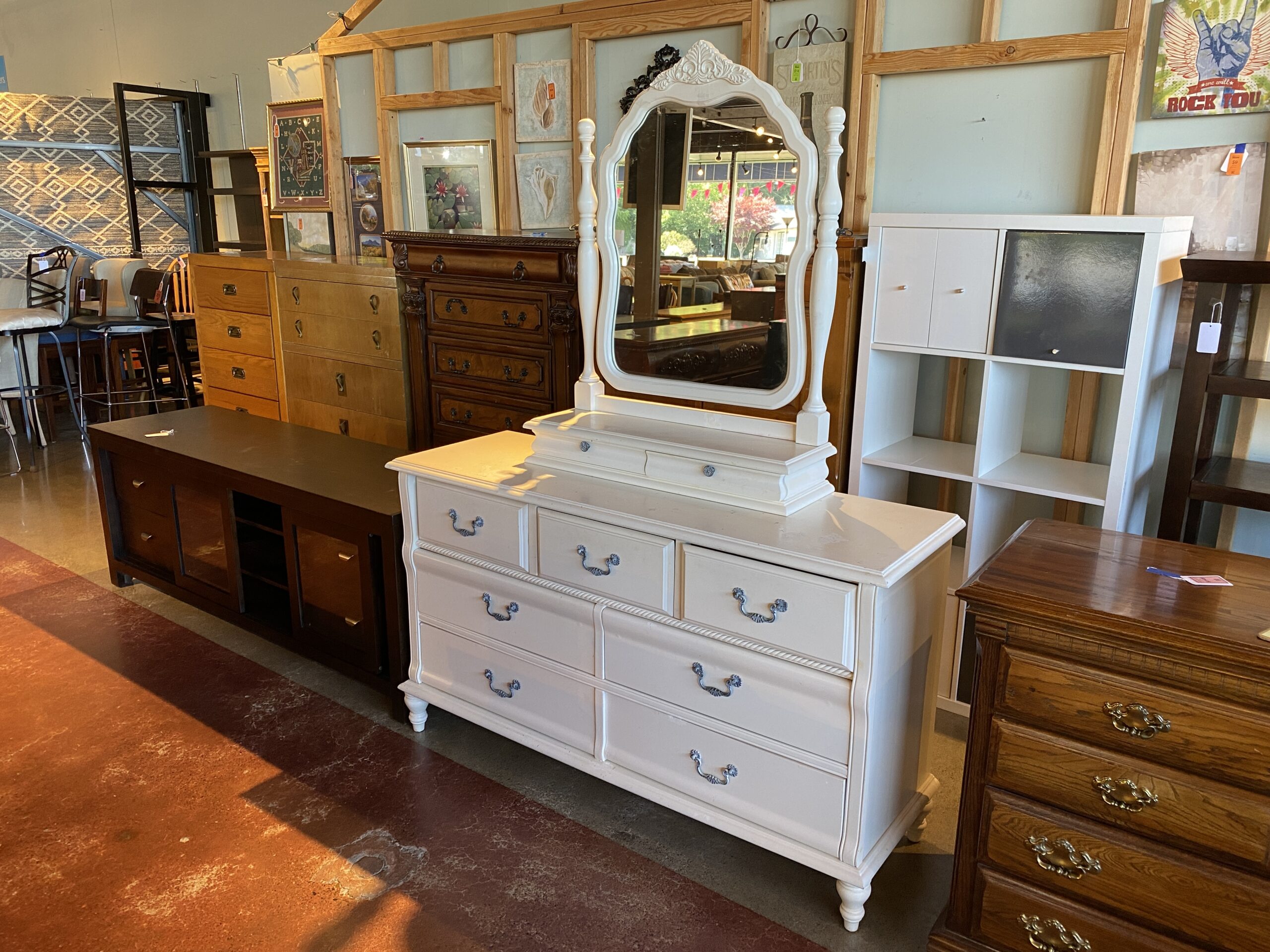 White Double Dresser with Angling Mirror