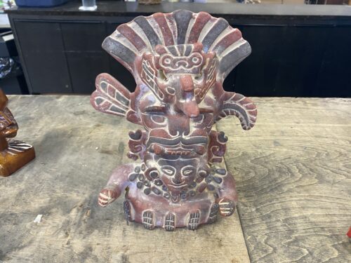 Red and Black Ceramic Sculpture of Zapateca Corn God