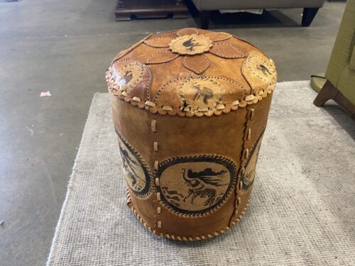Carved and Sewn Leather Elephant Ottoman