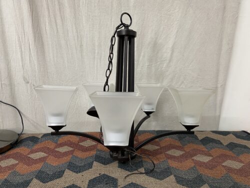 5 Light Metal Chandelier w/ Glass Shades