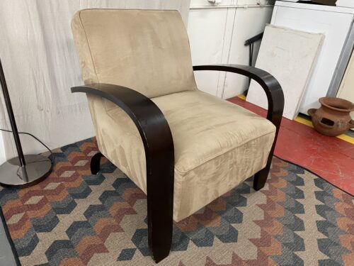 Tan Suade Club Chair w/ Waterfall Arms