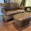 LEATHERCRAFT Brown Studded Loveseat w/ Ottoman