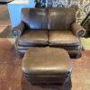 LEATHERCRAFT Brown Studded Loveseat w/ Ottoman