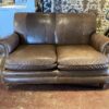 LEATHERCRAFT Brown Studded Loveseat w/ Ottoman