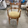 Set of 6 Rustic Carved Wood Dining Chairs with Yellow Cushions