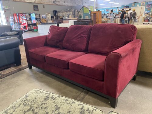 Ruby Red Suede English Armed 3 Seater Sofa