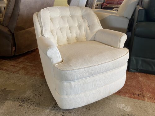 SLYTER MAGNUSON Cream Button Tuft Seat Swiveling Armchair
