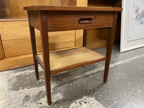 Vintage MCM Single Drawer Nightstand w/ Wicker Shelf