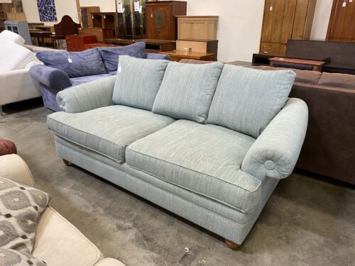 Seafoam Streaked Fabric Button Armed Sofa