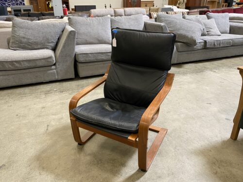 IKEA Black Leather Cushioned Poang Rocker