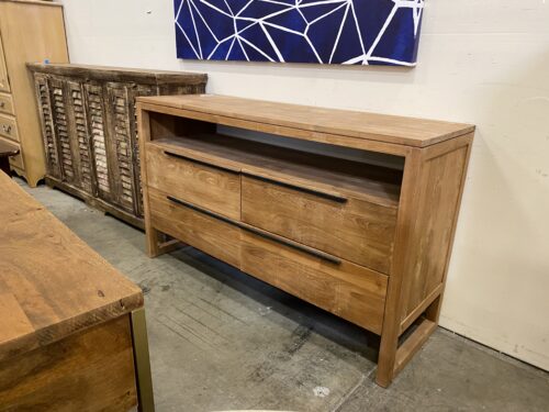 CRATE & BARREL Linea II Aged Wood Four Drawer Console Dresser