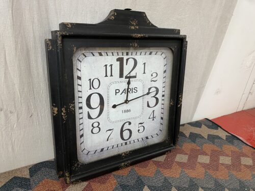 Black Distressed Square Metal Wall Clock