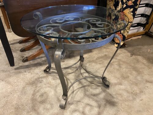 Curling Metal Glass Top Side Table