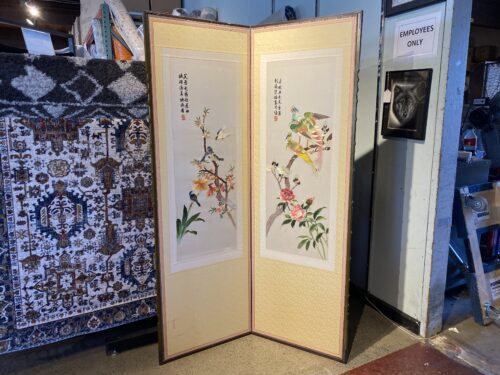 Vintage Avian Silk Embroidered Room Divider