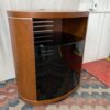 Wooden Swivel TV Stand w/ Black Glass Door