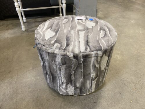 LOVESAC Grey Fuzzy Wood Grain Camo Ottoman