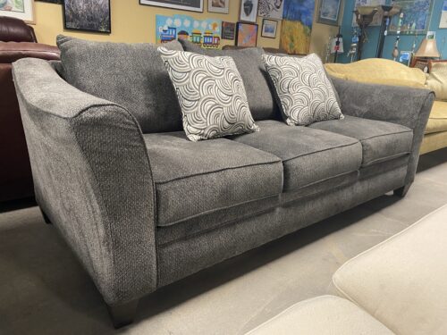 Grey 3-Seat Sofa w/ Decorative Accent Pillows