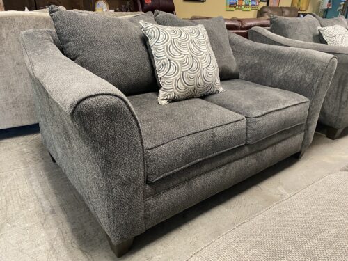 Grey Loveseat w/ Decorative Accent Pillow
