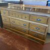 Vintage Wooden Nine Drawer Dresser with Geometric Wooden Carving