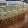 Vintage Wooden Nine Drawer Dresser with Geometric Wooden Carving