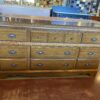 Vintage Wooden Nine Drawer Dresser with Geometric Wooden Carving