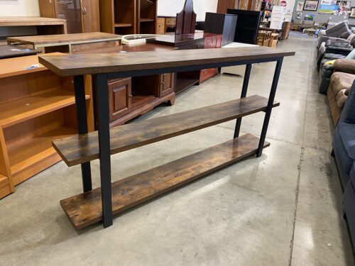 Long Industrial Style Darkwood and Black Metal Bookcase