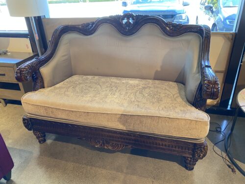 Victorian Multi Colored Loveseat with Carved Wood Frame